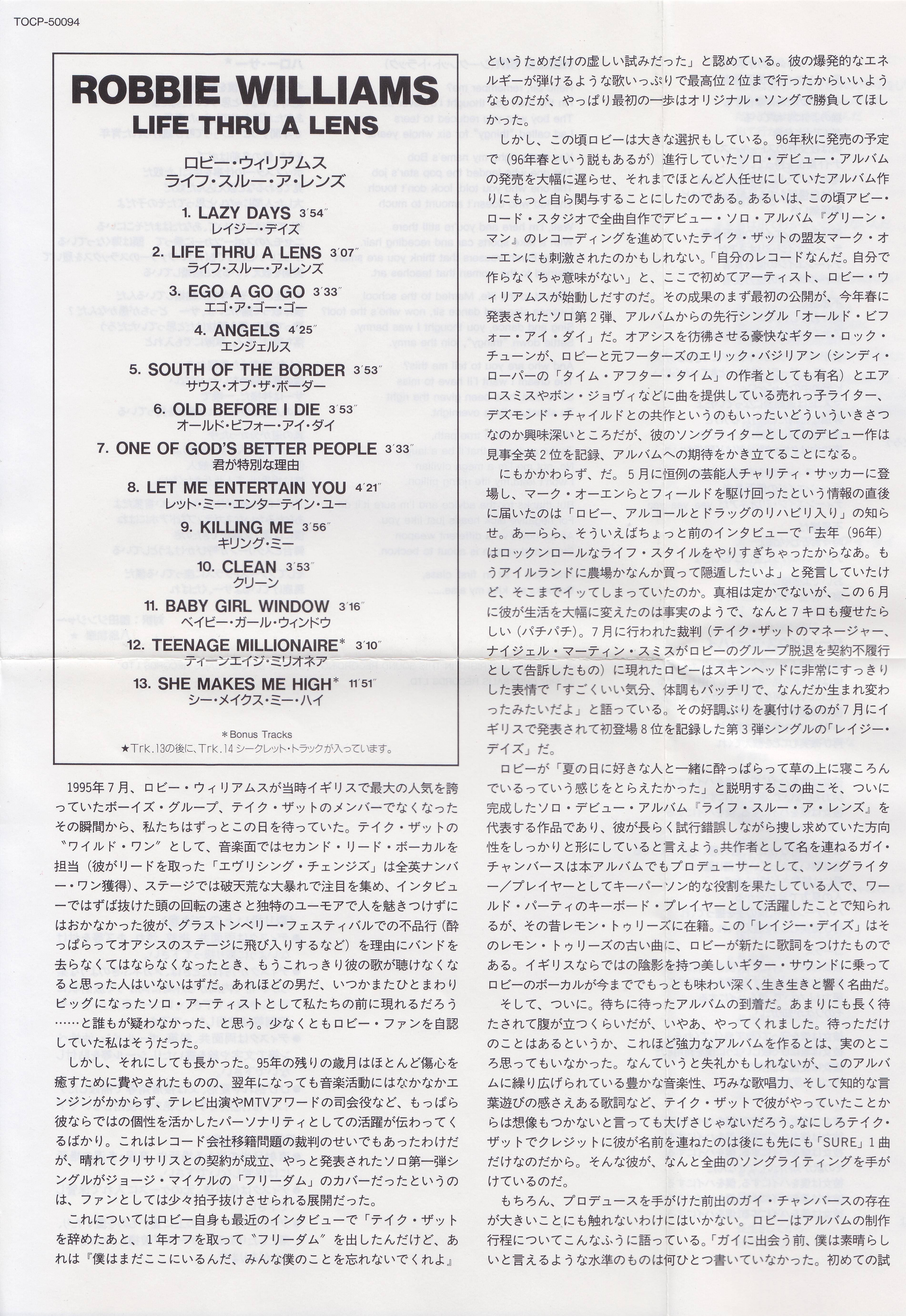 Robbie Williams  Life Thru A Lens : Booklet 1 JPN